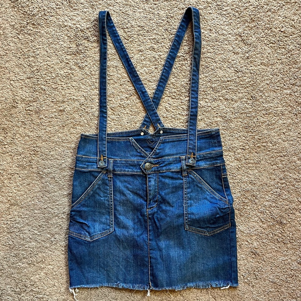 NWOT Denim Jean Skirt with Overalls Suspenders Straps 13